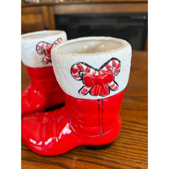 Vtg Santa Cowboy Set Boots Christmas Decor Candy Holder - Picture 3 of 4